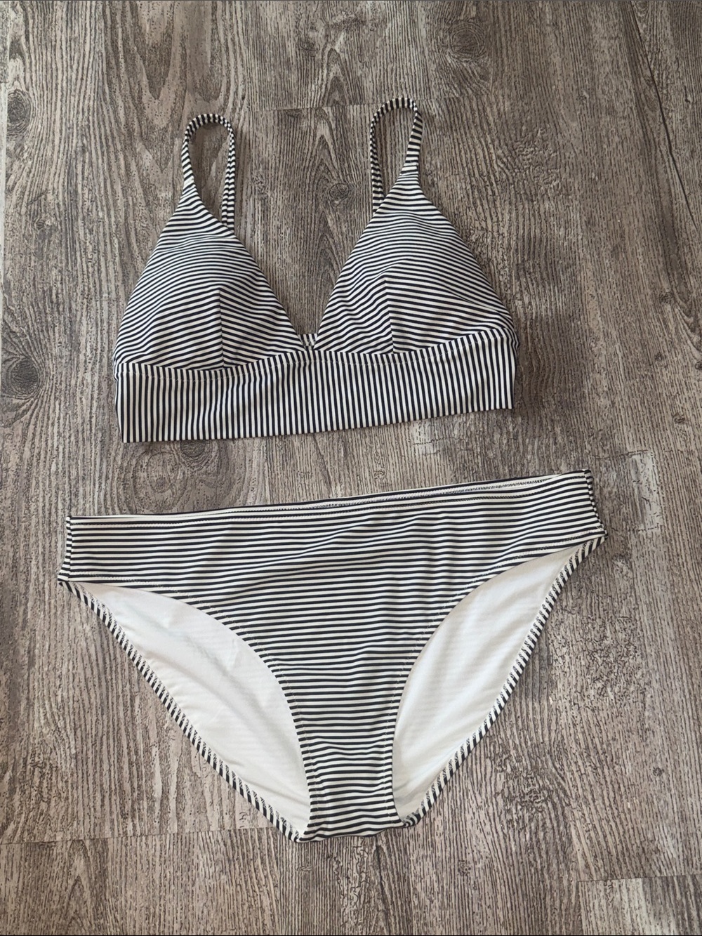 aerie Black & White Striped Bikini Set - Triangle Top Large Bottom XL